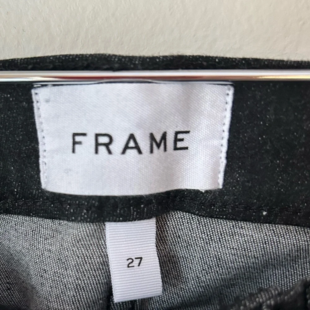 Frame Le High Skinny Jeans Split Hem Black Corvo Stretch - Size 27 - Picture 6 of 11